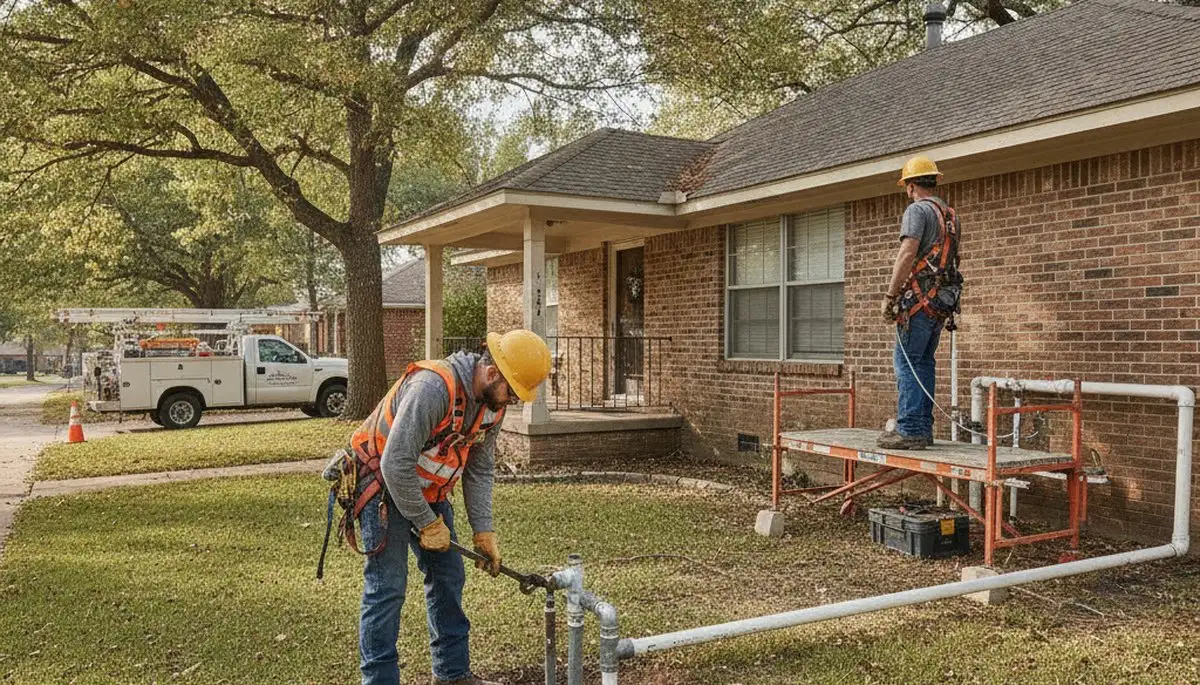 Arlington, TX plumbing repair technician fixing a residential pipe leak