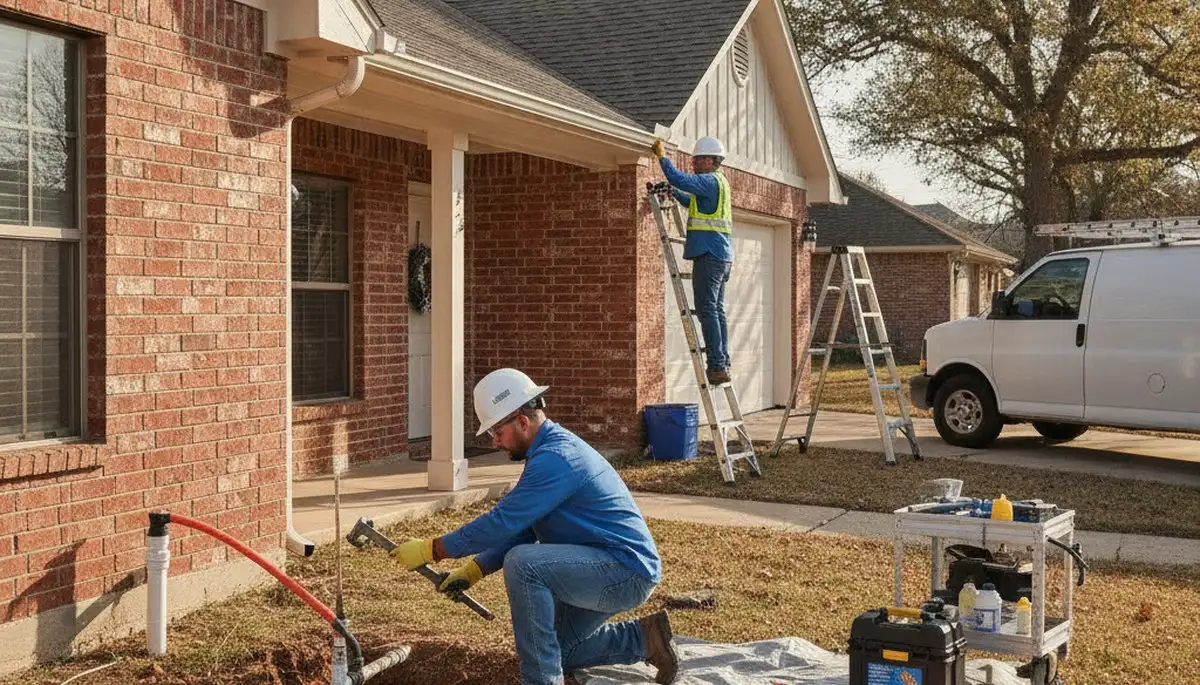 Arlington, TX plumbing repair team servicing a residential leak on site